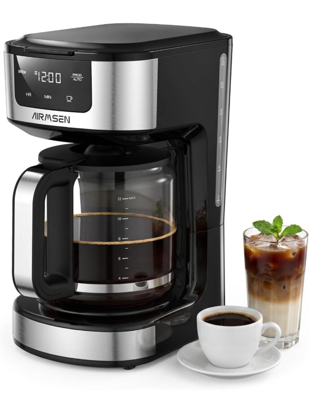 12-Cup Programmable Drip Coffee Maker with Auto Shut-Off & Brew Strength Control